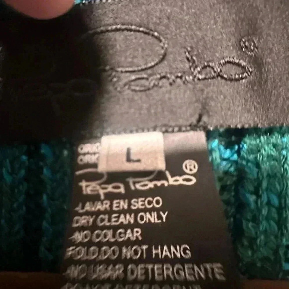 Pepa Pombo Hand Knit Sweater Boho Couture Emerald Green Coat size Large - Picture 9 of 9